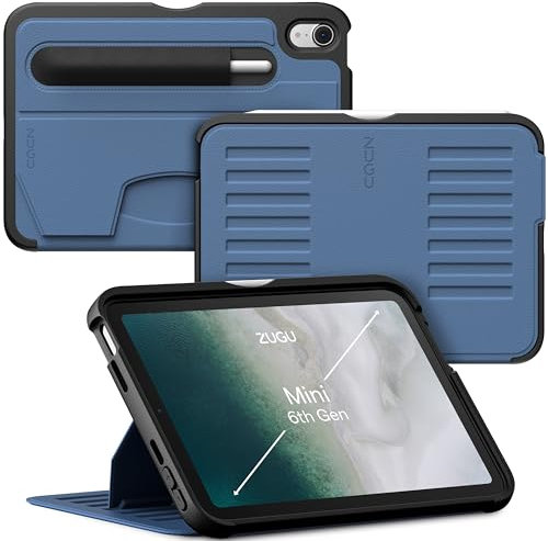 ZUGU CASE Hülle für iPad mini 7 (A17 Pro) & 2021 Mini 6 (7./6. Generation 2024/2021), Ultradünn Schutzhülle, Aufladen iPad Stiftes, 7-Winkel-Magnetständer, Auto Schlaf/Wach [Schieferblau]