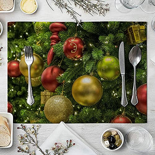 Banemi Weihnachten Platzdeckchen Waschbar, Platzset 6er Set Christbaumschmuck Kugel Tischsets Weihnachtliche Tischdekoration 32X42cm