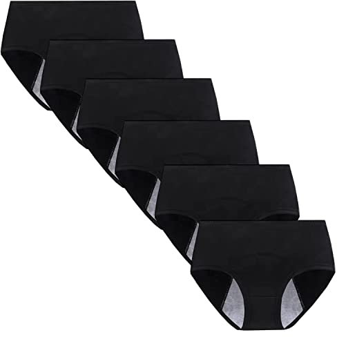 Anntry Mutandine per Il Periodo mestruale in Cotone Protettivo per Ragazze Grandi Adolescenti Slip a Prova di perdite Traspiranti Donne Biancheria Intima Dopo Il Parto 6 Pezzi (XS, 6Nero)