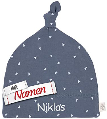LALALO LÄSSIG Babymütze mit Namen personalisiert Bestickt/gestickt, GOTS Wärmende Kinder Mütze Zipfelmütze, Triangle Blue