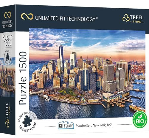 Trefl Prime - UFT - Puzzle Cityscape: Manhattan, New York, USA - 1500 Elemente, dickster Karton, Bio, ECO, New York, USA, Stadtlandschaft, Unterhaltung für Erwachsene und Kinder ab 12 Jahren
