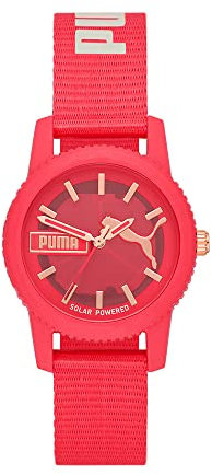 PUMA Damenuhr Ultrafresh, Solaruhrwerk, 34MM Pink ProPlanet Kunststoffgehäuse mit ProPlanet Textilarmband, P1073
