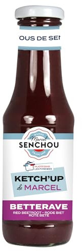 Pur Ketchup Betterave Rouge - Accompagnement de Poissons, Fruits de Mer, Tapas, Salades - Sans Colorant et Additif - Vegan Friendly & Gluten Free - 360g, Bouteille en Verre 82% Recyclé - SENCHOU
