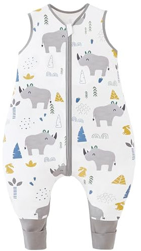 Chilsuessy Baby Schlafsack Mit Beinen 2.5 Tog Winter Unisex Ganzjahres Mit Füßen Babyschlafsack Kinder, Süßes Nashorn, 90cm/Baby Höhe 95-105cm