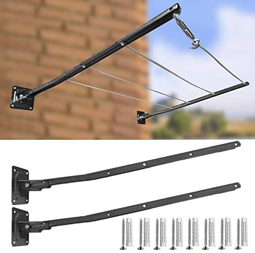 parpyon® Bracci Stendibiancheria da balcone esterno, Stendibiancheria da parete o ringhiera in ferro per filo per stendere il bucato prodotto 100% Italiano (A Muro, Grigio scuro)