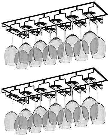AcornFort 2 Pezzi W16 6 Binari 12 Tazze Scolabicchieri Portabicchieri Sotto Mobile Supporto per Calici di Vino (6 Binari 2 Pezzi Nero)