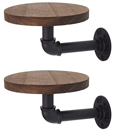Cuyacili 2 pièces Etagères Murales Bois Ronde étagère Murale Flottante Support Mural Multifonction métal et Bois Marron Rangement pour Plantes Bougie Exposition Design Moderne Diameter 15 cm