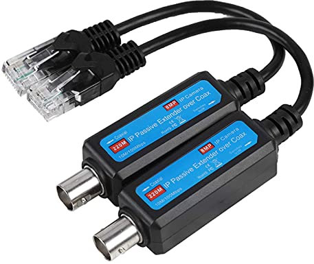 Ejoyous Adaptador Coaxial a Ethernet, 1 par 10 / 100mbps Red IP Pasiva Transmisor Coaxial Receptor Extensor Baluns de Video Transceptor, para de Vigilancia de Cámara IP NVR