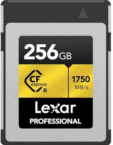 Lexar Professional 256GB CFexpress Type B Memory Card Gold Series, Up to 1750MB/s Read, Raw 8K Video Recording, Supports PCIe 3.0 and NVMe (LCXEXPR256G-RNENG)