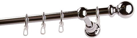 Garesa Gardinenstange Andrea Ø 20mm, 1-läufig, Chrom I Stabile Vorhangstange inkl. Ringe + Faltenlegehaken I Mit Endknopf Kugel lang I 150cm