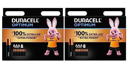 16X Duracell AAA Optimum (2 Blister Da 8 Batterie) 16 Pile (MX2400/MINI STILO/MICRO)