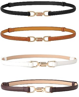 XPEX 4 Pezzi Cinture Donna Elegante, Vita Alta, Sottile, Alla Moda, Semplice Con Fibbia In Metallo, Extra Sottile, Regolabile Senza Fibbia