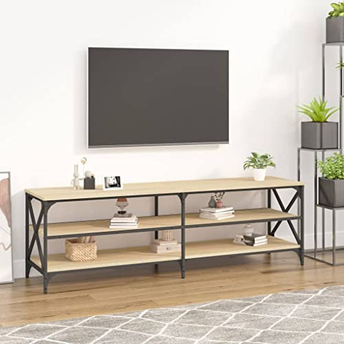 Higsose Meuble TV 160 x 40 x 50 cm chêne Sonoma, matériau à base de bois, fer, armoire multimédia fabriquée à partir de matériaux à base de bois, support DVD, meuble TV au design industriel