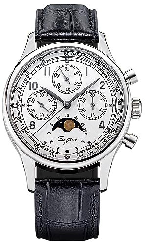 SUGESS Seagull ST1908 Chronograph mit Mondphase, Datum, Saphir, 40 mm, Weiß, BNIB, weiß, Modern