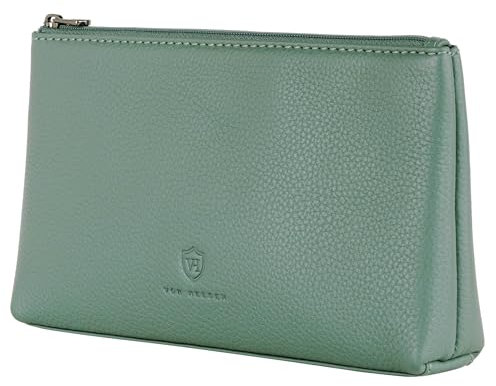 VON HEESEN Echtleder Kosmetiktasche für Damen & Herren - Kulturbeutel aus echtem Leder - Kulturtasche und Waschtasche für Männer und Frauen in Türkis (Silver Pine)