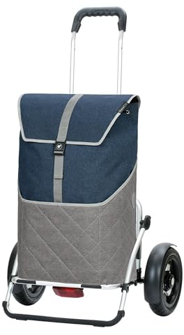 ANDERSEN Einkaufstrolley - Royal Sh. Plus Lasse blau | Fahrradanhänger, Luftbereifung, aus Alu, bis 50 kg - Tasche großes Volumen, Innenfach, Reflektoren, 59 L