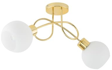 KAR LIGHTING Geschwungene Deckenleuchte 2-flammig aus Metall in Gold mit weißen Details| E27 Fassung | LED geeignet | Deckenlampe für Wohnzimmer, Flur, Schlafzimmer, Küche oder Büro