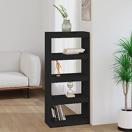 CKioict Eckvitrine Modernes Standregal Wohnzimmermöbel Bücherregal Raumteiler Schwarz 60x30x135,5 cm Massivholz Kieferfür Wohnzimmer, Schlafzimmer, Büro