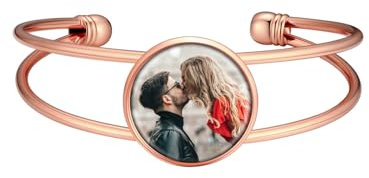 Supcare Frauen Armband mit Foto Öffnen Armband mit Gravur Bilder Damen Fotoarmbänder Kupfer Armband Rosegold Schmuck Armreif Armkette Charm Memorial Armbänder Personalisiert Modeschmuck für Weihnacht
