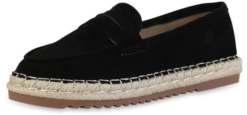 VAN HILL Damen Espadrilles Flach Bast Trendy Schuhe 215196 Schwarz 39