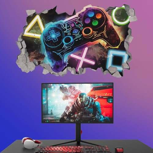 KAIRNE 3D Game Wandaufkleber,Gamer Wandsticker Kinderzimmer Jungen,Bunte Gamer Poster,Moderne Gaming Wandbild Schlafzimmer,Jugendzimmer Deko Jungen,Gaming Deko Geschenk 83CM×50CM
