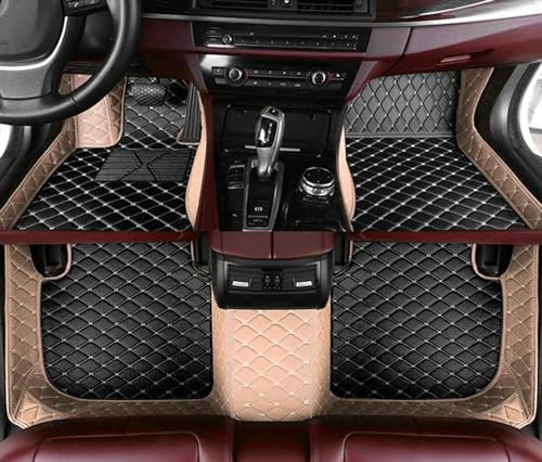 AlRWAY Auto Fußmatten für, Wasserdicht und rutschfest Autoteppich All Inclusive Autofussmatte Auto-Innenpolster,K Black Beige