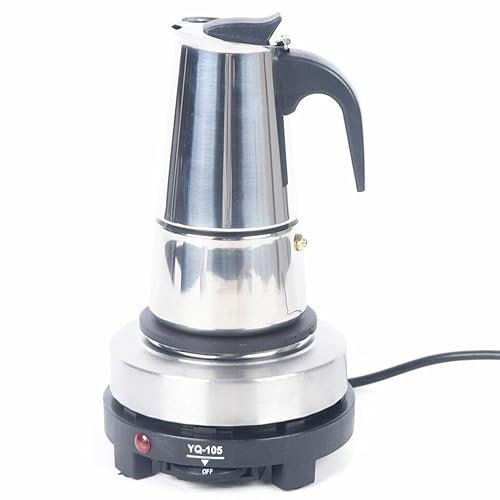 KLOOLIVE Elektrisch Espressokocher Edelstahl Espressokanne Kaffeekanne 220V mit Elektroherd 300ml 6 Tassen