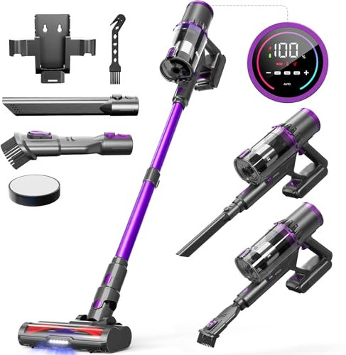 VEGREM Aspirapolvere Senza Fili Potente 500W/ 40KPA/ 60min, Scopa Elettrica Senza Fili Brushless, Aspirapolvere Potente Modalità automatica, Filetr a 7 stadi, V Rullo antiangolo, Batteria staccabile