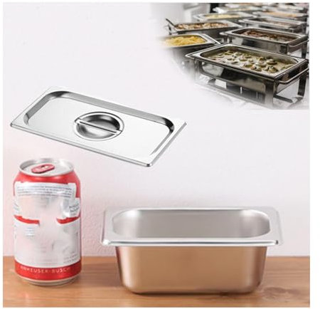 NJDQFA Mahlzeit Zutatenbehälters,Edelstahl Gastro Behälter GN Spülmaschinenfest,Stapelbar Tief Gastronormbehälter,1/9（17.5 * 10.8）,6.5cm1.2side
