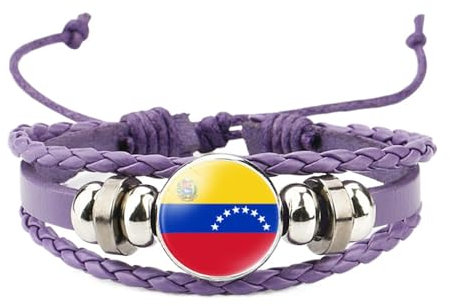 JRZEOCI Pulsera Con Cuentas De País De América Del Sur Con Bandera Nacional De Venezuela, Brazaletes Con Dijes De Vidrio De Cuerda De Cuero Multicapa Retro, Accesorio De Joyería De Ca