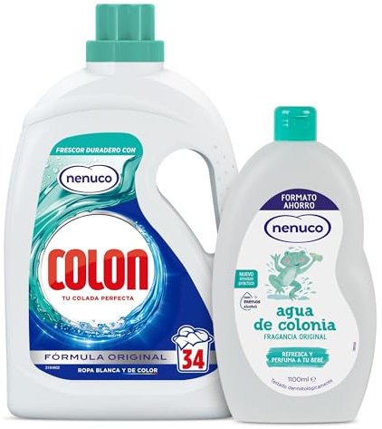 Nenuco Agua de Colonia, Fragancia Original, con Menos Alcohol, Formato Ahorro 1100 ml + Colon Detergente Gel, Azul, 34 Lavados