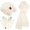 Winter Damen Mütze Schal Touchscreen Handschuhe Set mit Fleece Gefütterte, Warm Wintermütze Strickmütze Beanie mit Bommel Winterhandschuhe Lange Schals für Damen Geschenk Weihnachten, Weiß