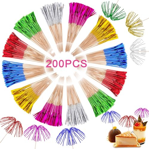 200 PCS Palm Tree Picks, Cocktail Accessories,Cocktail Sticks 23cm | Drinks Cocktail Decorations, Colourful Sparklers Wedding Party Accessories, Suitable for Friend's Party, Bar Dance Party