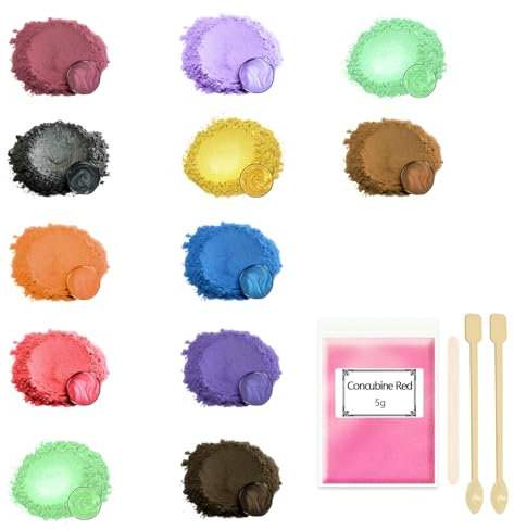 Ovaletta 12 Epoxidharz Farbe 5g, Mica Powder, Kerzen Selber Machen Set, Farbpigmente für Gießpulver, Badebomben Selber Machen, Diy Pigmentpulver für Seifenfarbe, Kerze, Kosmetischer, Schleim