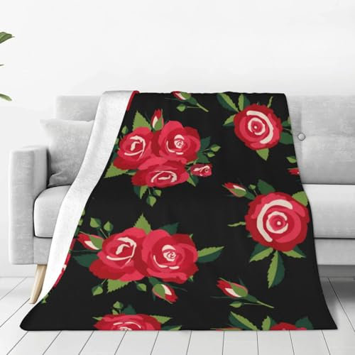 ASKFNASDKMFN Überwurfdecke mit Rosen auf schwarzem Hintergrund, für Bettwäsche, Sofa, Couch, 76 x 102 cm