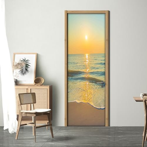 Stickers Porte Coucher Soleil Jaune Autocollants de Décoration pour Porte Vinyle étanche Autocollant Porte Amovible Poster Porte Trompe L'oeil Bureau Salon Sticker Porte 95x215 cm