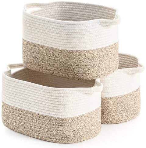 HNYQQL Cesta de Almacenamiento Tejida de Cuerda de Algodón, Utilizada Para Organizar Juguetes de Bebé, Cestas de Regalo, Cesta de Lavandería Para Niños, Cesta de Manta Para （BebéBlanco & marrón）