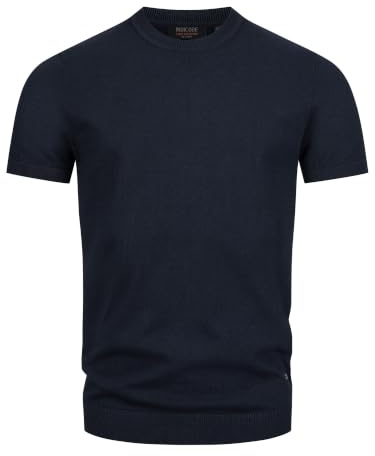 Indicode Herren INVasko T-Shirt Feinstrick mit Rippstricksaum | Herrenshirt Sommershirt Männer Navy, XL
