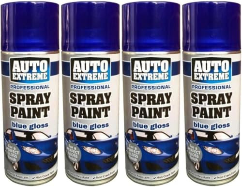 MIXEL Blue Gloss Spray Paint, Easy To Apply, Long-Lasting, Perfect For DIY Projects, Home Décor, Crafts, Wood, Metal, Plastic, Ideal For Indoor And Outdoor Use, 400ml, (4 Pcs)