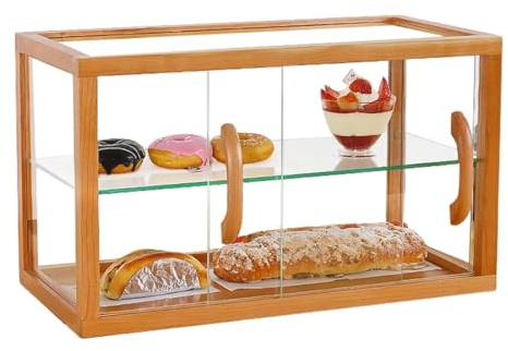 Vitrine De Pâtisserie À 2 Niveaux, Armoire De Comptoir En Bois De 19,7 Pouces Avec Porte Coulissante, Armoire De Rangement For Objets De Collection, Vitrine En Verre For Biscuits Et Beignets De Boulan