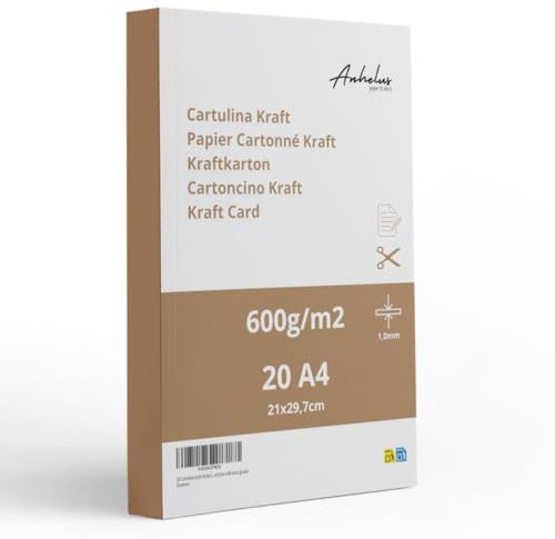 20 x A4-Kraft-Karton, 600 g, 1 mm dick, A4-Größe (21 x 29,7 cm), Bastel-Karton, Scrapbooking, extra dicker Bastelkarton