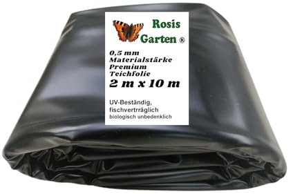 Rosis Garten PVC Teichfolie 2 m x 10 m Stärke 0,5mm schwarz Teich Gartenteich Teich Teichbau