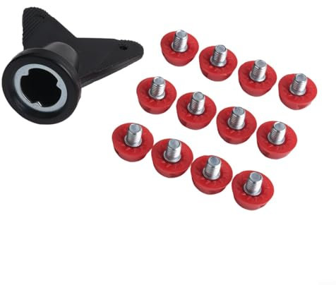 12 tacchetti da calcio da uomo, 7 mm, 10 mm, chiodi di ricambio per scarpe da calcio, in plastica antiscivolo, con chiave, colore verde e rosso, facili da installare (rosso, 7 mm + 10 mm)