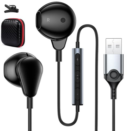 Cuffie USB con Microfono per Computer PC Gaming Cuffie con Filo Stereo HiFi Semi In Ear Auricolari USB con Cancellazione del Rumore Controllo del Volume per PS 4/Mac/Laptop/Chromebook/per PS 5/Windows