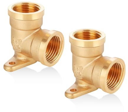 UICCVOKK 2 Stück Wandscheibe 1/2 Zoll - Wanddose Messing Bogen 90 Grad | DN15 Wandwinkel Wandscheibe Verteiler 90 Gewinde Fitting mit Innengewinde,1/2 IG/AG Fittingteile Wasser Wandanschluss