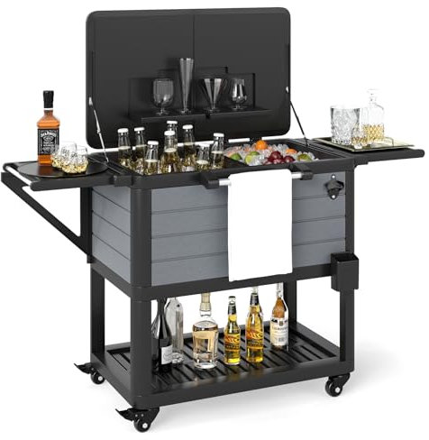 COSTWAY Patio Rolling Cooler Cart on Wheels, 91 L Large-Capacity Ice Chest Beverage Bar Cart with Storage Shelves, Bottle Opener, Portable Mobile Outdoor Ice Bucket Trolley