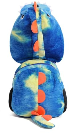Stilvoller Plüsch-Rucksack mit abnehmbarer Kapuze, lustiges Dinosaurier-Thema, Kinderspielzeug, Schultasche für Vorschule oder Sho, Blau Bl, M
