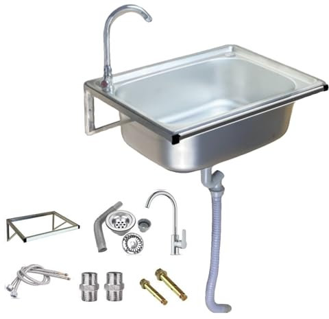DYUNCZ Fregadero Exterior Jardin, Mueble Fregadero con Kit de Desagüe y Grifo de Cuello de Cisne, para Garaje, Hotel o Lavandería(42x38cm)