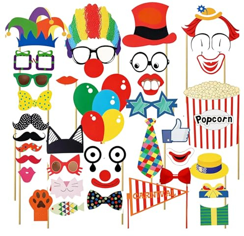 36-teiliges Zirkus Deko-Set für Karneval & Party –Carnival Decoration Party Photo Props Set – Perfekte Zirkus Dekoration für Geburtstag, Karneval & Photo Booth