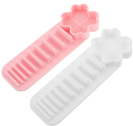 Healvian 2pcs Silicone Makeup Brush Drying Rack Storage Organizer Suction Cup Holder for Makeup Brushes Nail Art Drying Stand in Bathroom Vanity